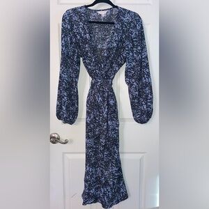 LC Lauren Conrad Charcoal and Blue Longsleeve Patterned Dress